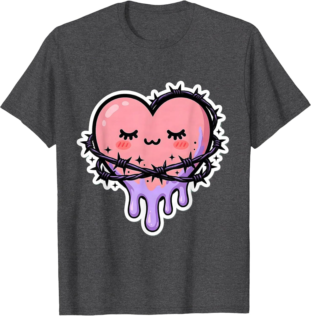 Dripping Heart Barbed Wire Gothic Dark Art T-Shirt - Dark Heather Grey