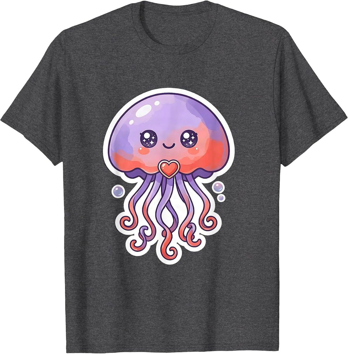 Cute Kawaii Jellyfish Character Whimsical Sea Creature Fun T-Shirt - Dark Heather Grey