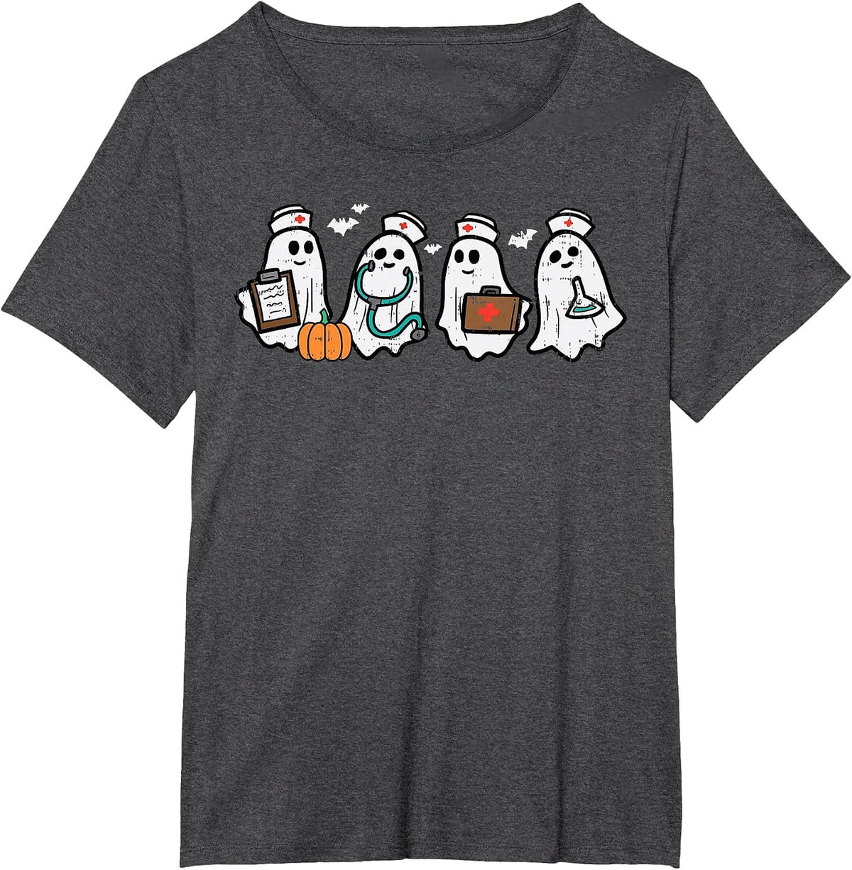 Ghost Nurses Halloween Crew Funny Costume Scrub Top Women T-Shirt - Dark Heather Grey