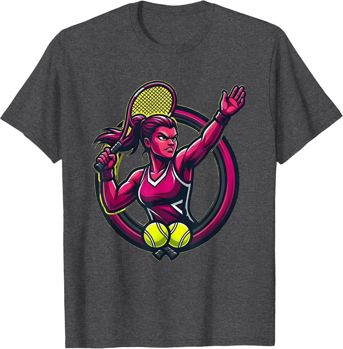 Fierce Tennis Serve Graphic Sports Design T-Shirt - Dark Heather Grey