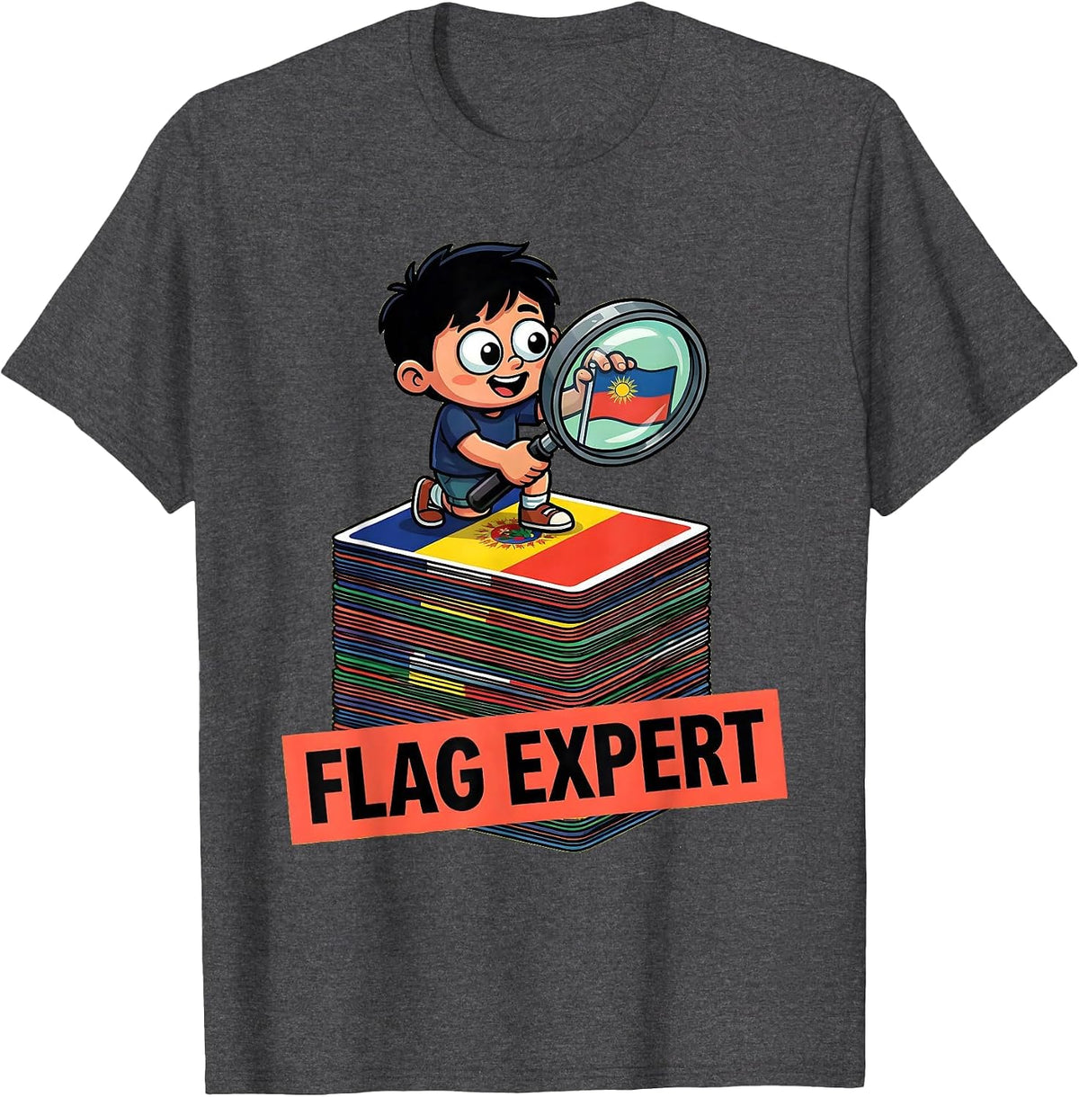 Flag Expert Cute World Travel Geography Lover T-Shirt - Dark Heather Grey