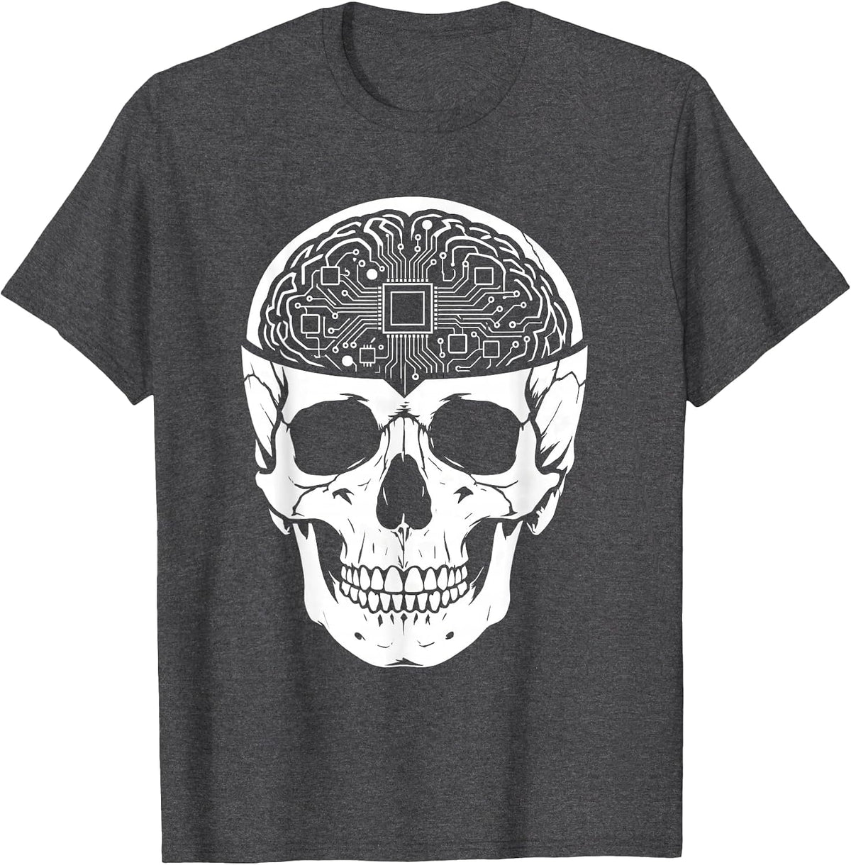 Human Skull Circuit Board Brain Xray Art T-Shirt - Dark Heather Grey