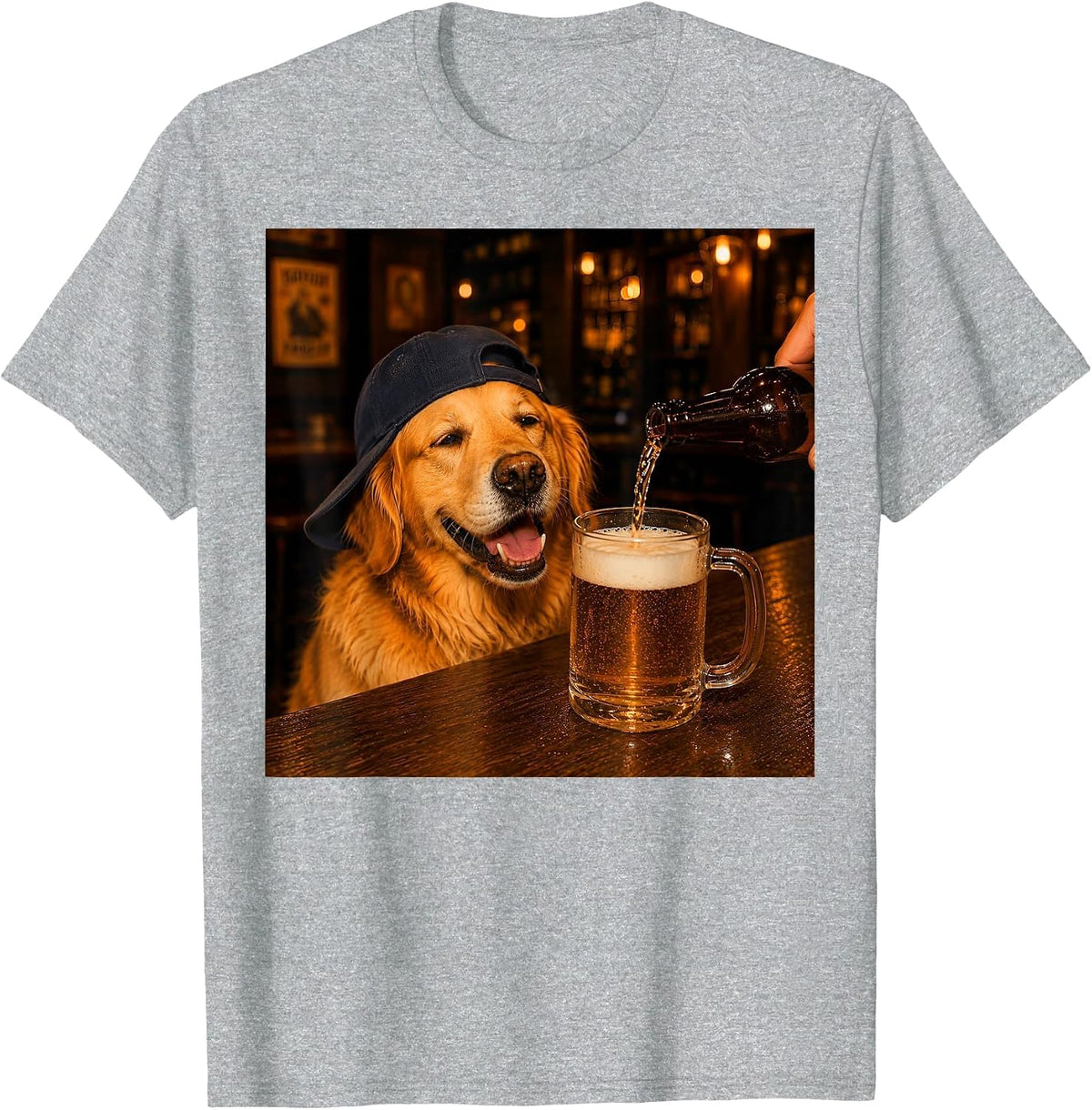 Golden Retriever Drinking Beer, Dog Meme T-Shirt - Heather Grey