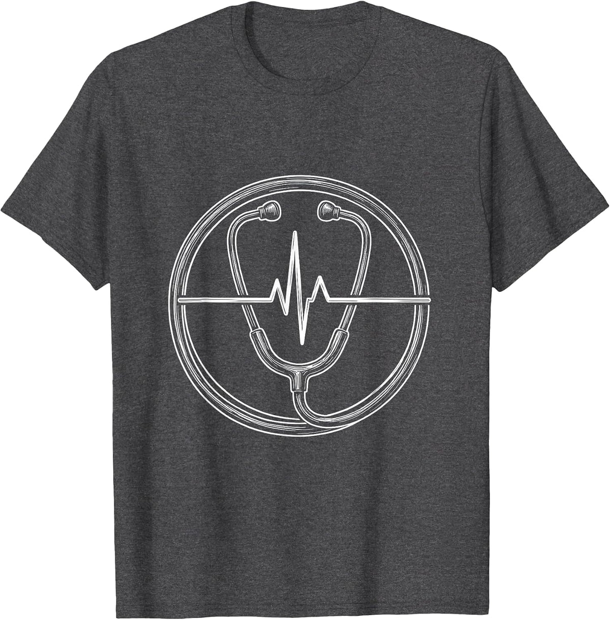 EMT Stethoscope Heartbeat Line Graphic T-Shirt - Dark Heather Grey