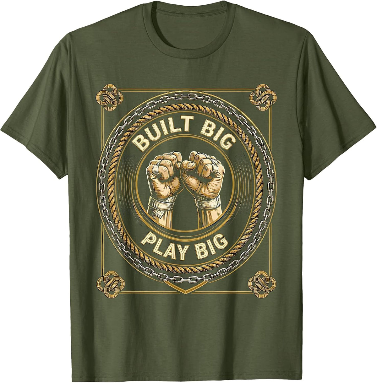 Men's Built Big Play Big Football Lineman Design T-Shirt - Olive Green