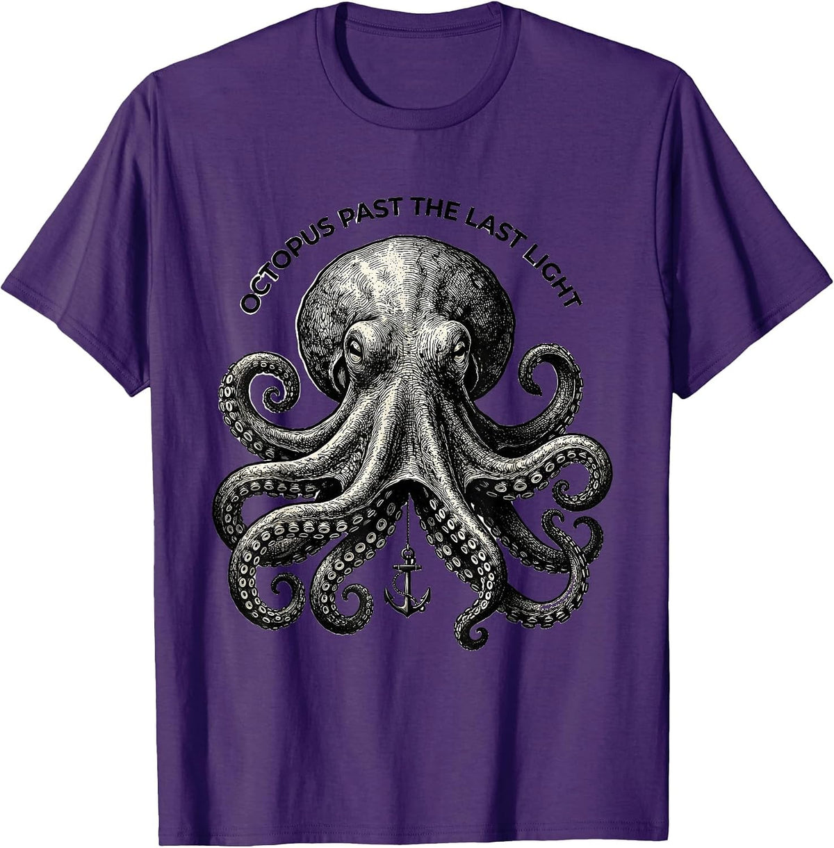 Octopus Past the Last Light Monochromatic Octopus Lover T-Shirt - Purple