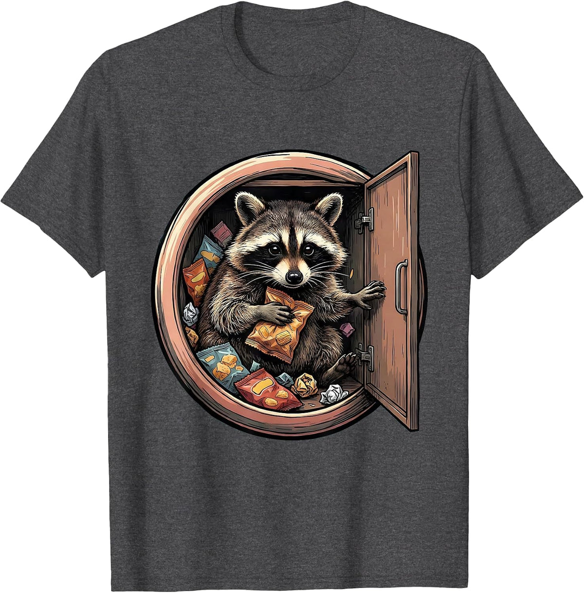 Midnight Raccoon Snack Raid Funny Graphic Tee T-Shirt - Dark Heather Grey