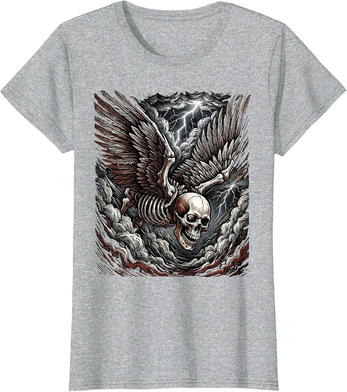 Winged Skull Storm Cloud Rock Graphic T-Shirt - Heather Grey