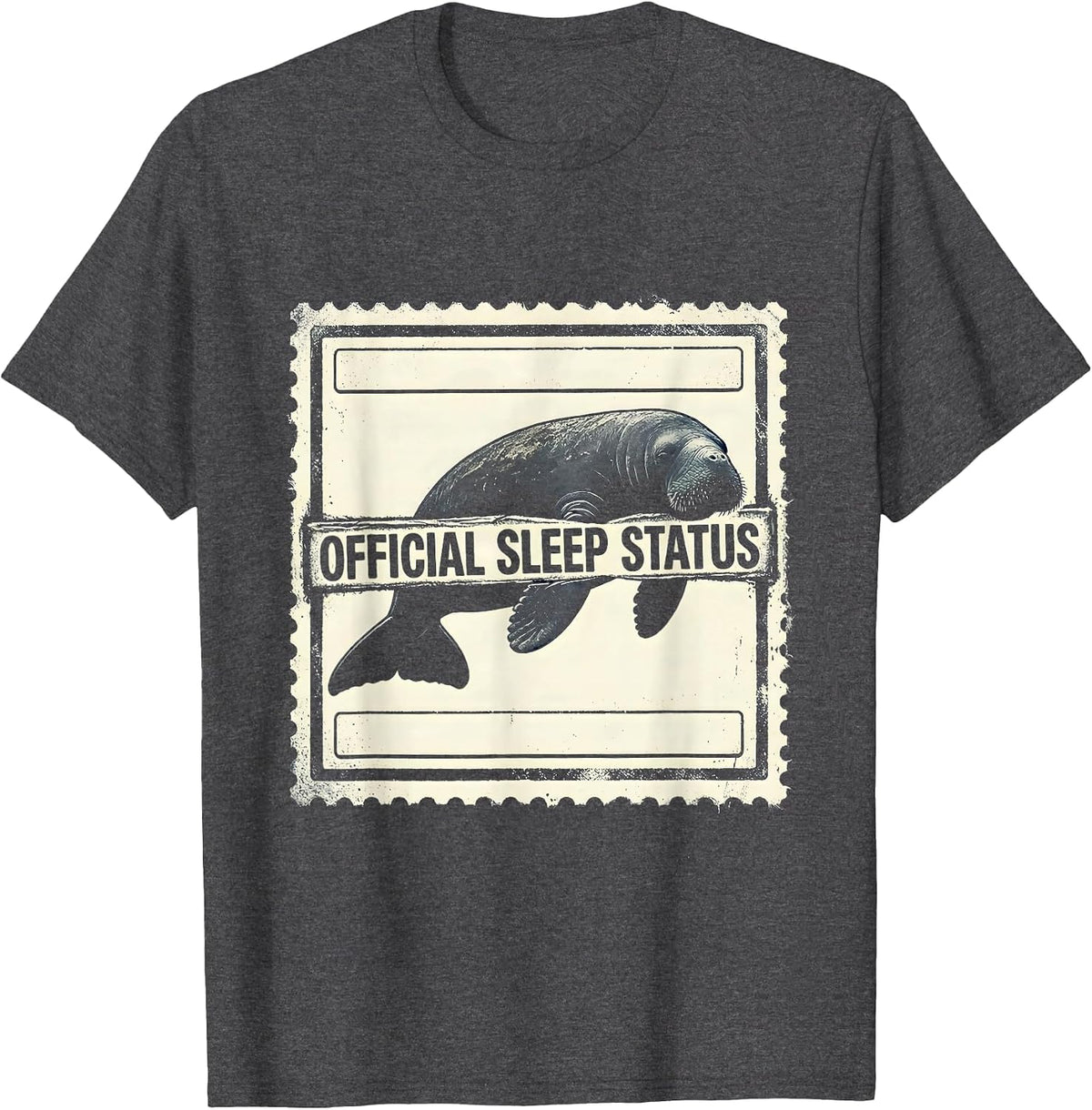 Official Sleep Status Funny Manatee Sea Cow Wildlife Humor T-Shirt - Dark Heather Grey