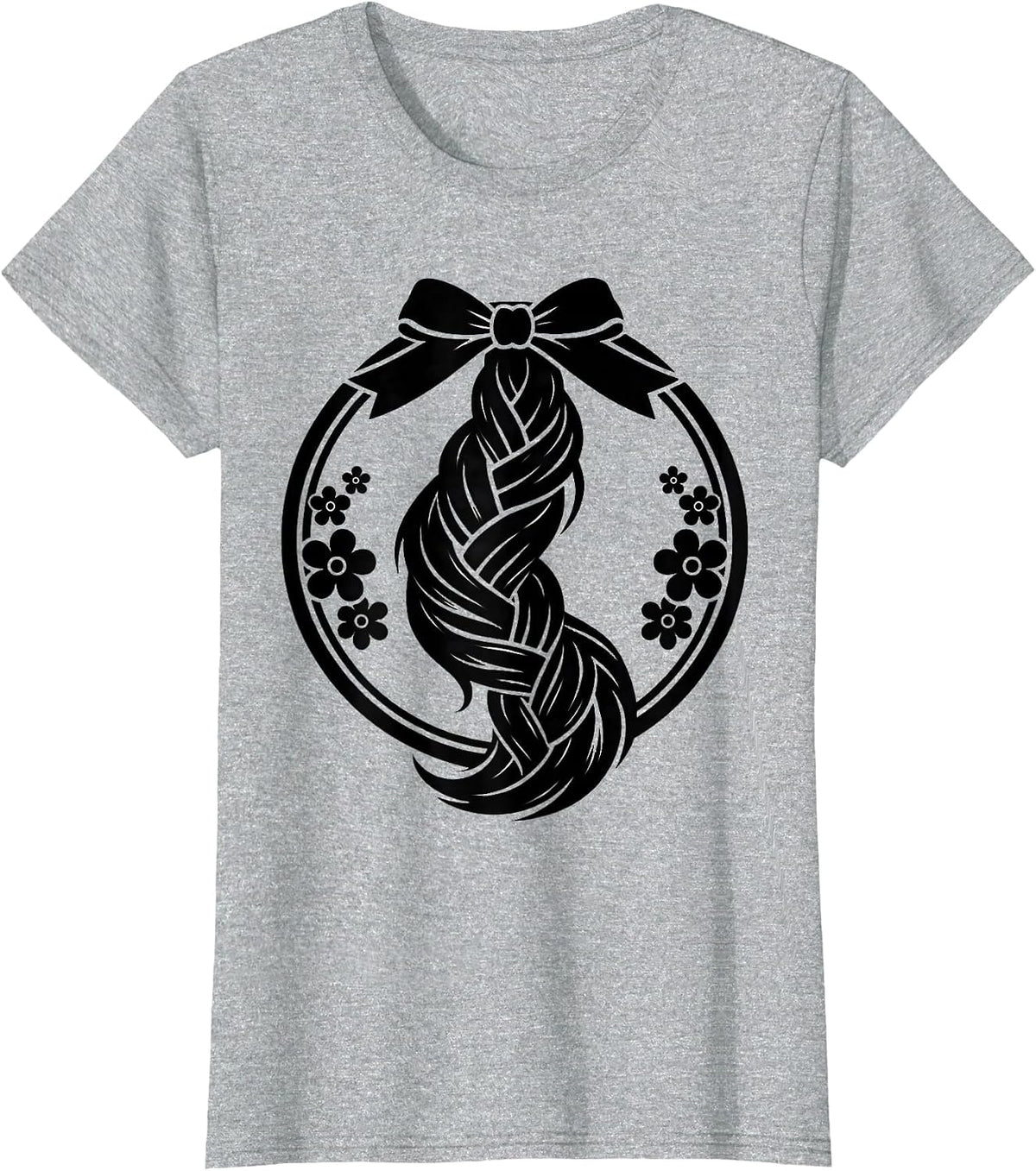 Women's Braided Horse Tail With Ribbon and Flowers T-Shirt - Heather Grey