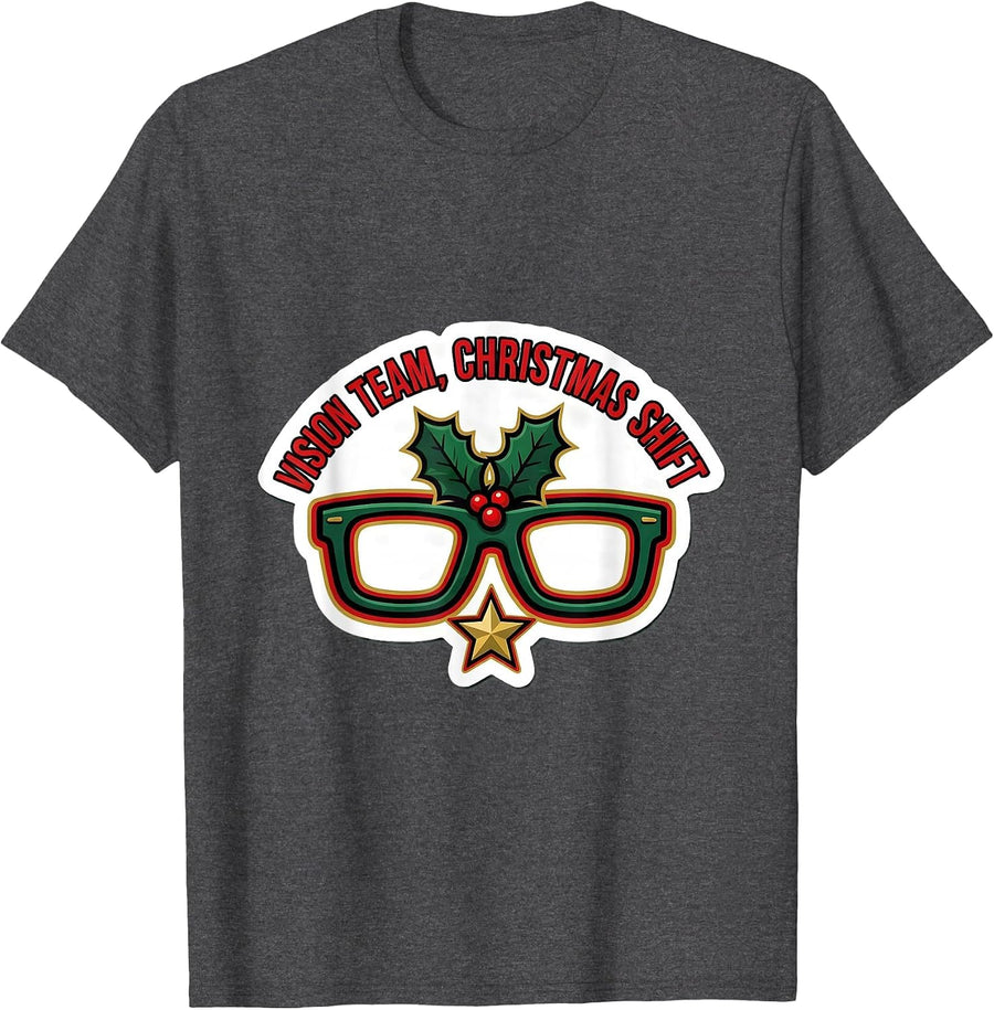 Men's Vision Team Christmas Shift Optometrist Eye Doctor Workwear T-Shirt - Dark Heather Grey