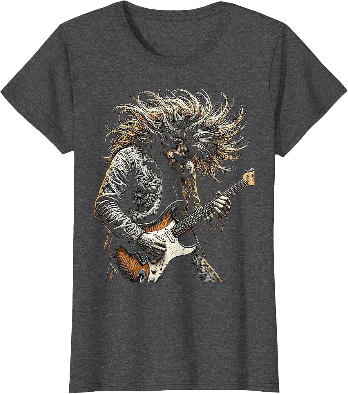 Women's Headbanging Musician Wild Hair Rock Band Graphic T-Shirt - Dark Heather Grey