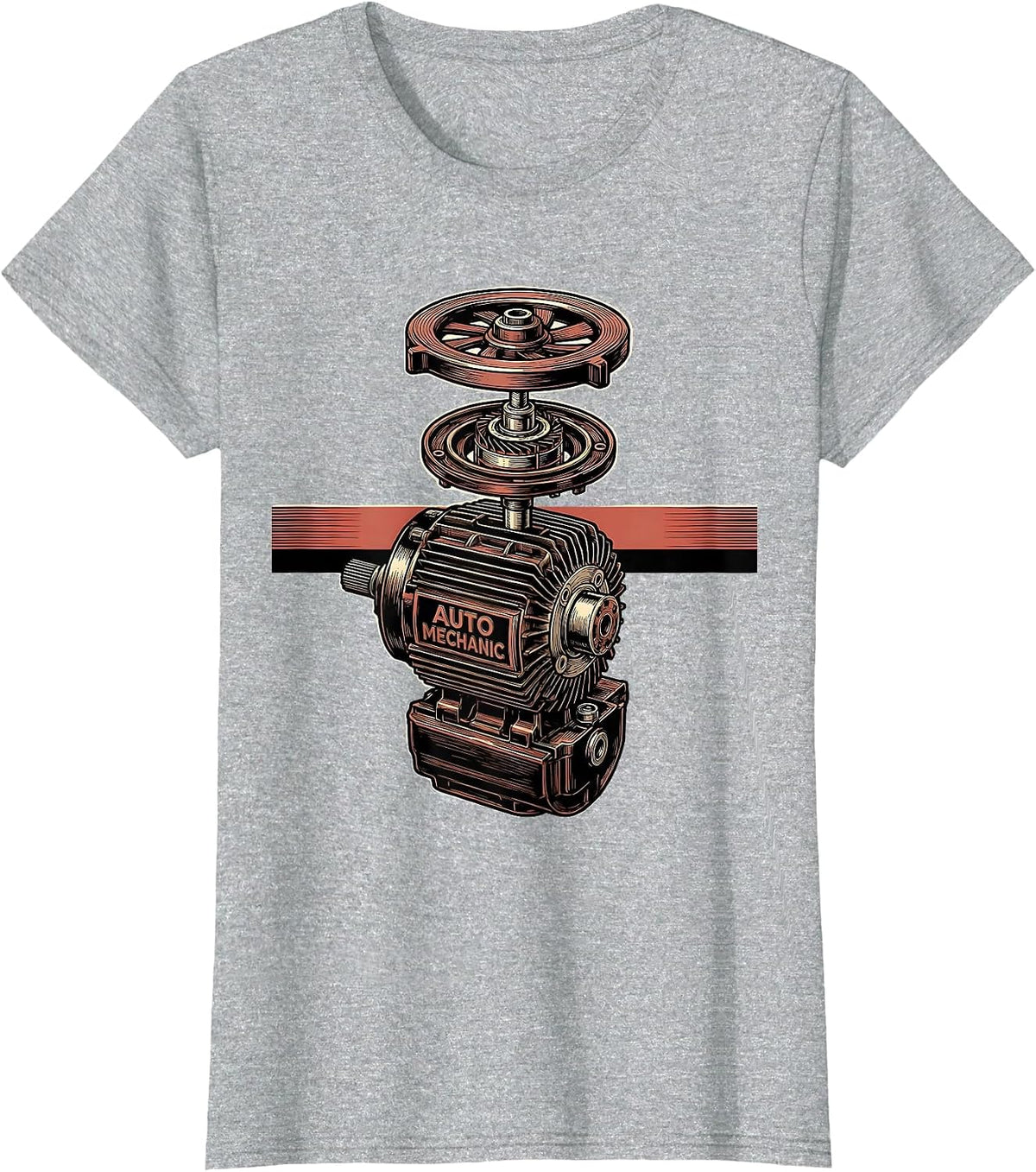 Auto Mechanic Exploded Alternator American Flag Mechanic T-Shirt - Heather Grey