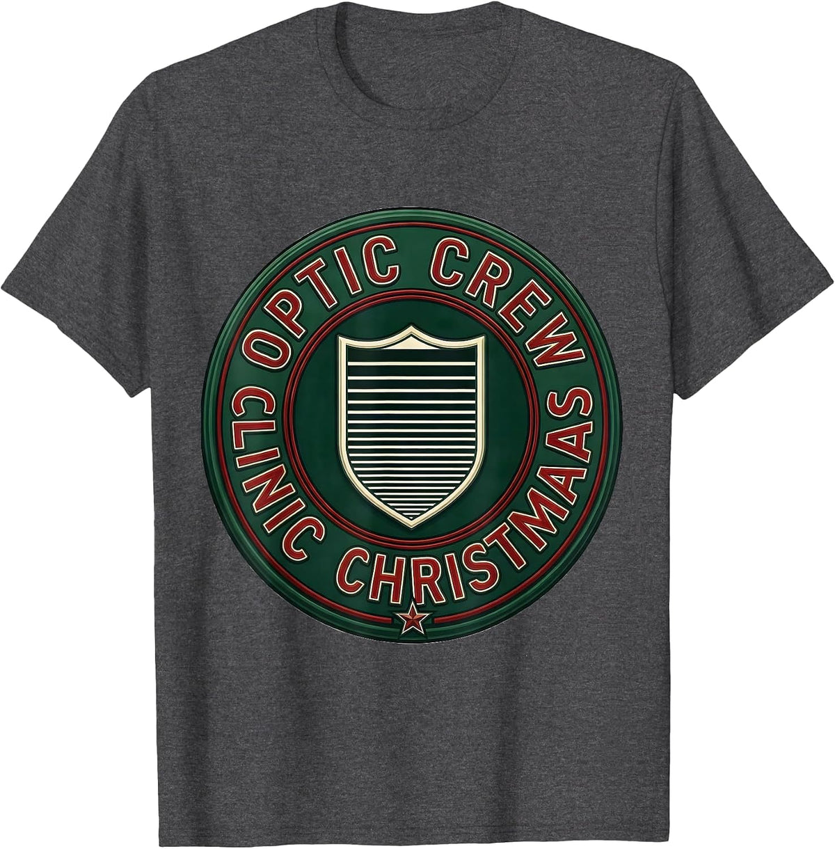 Optic Crew Clinic Christmas Optometrist Eye Doctor Humor T-Shirt - Dark Heather Grey