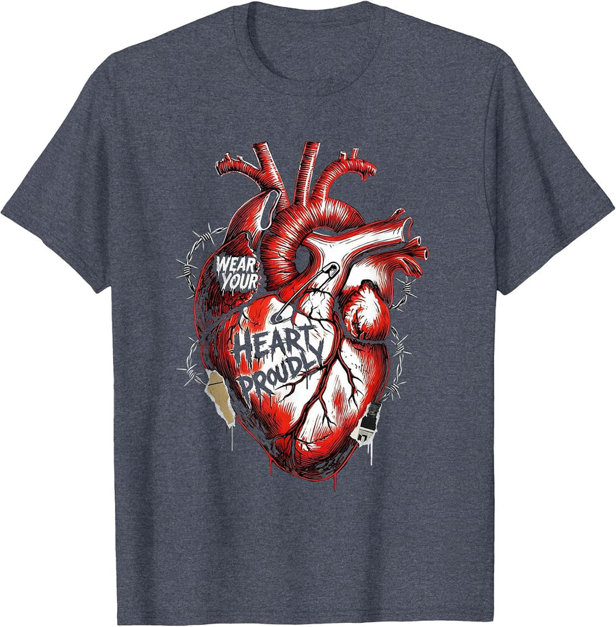 Wear Your Heart Proudly Bold Heart Design T-Shirt - Heather Blue