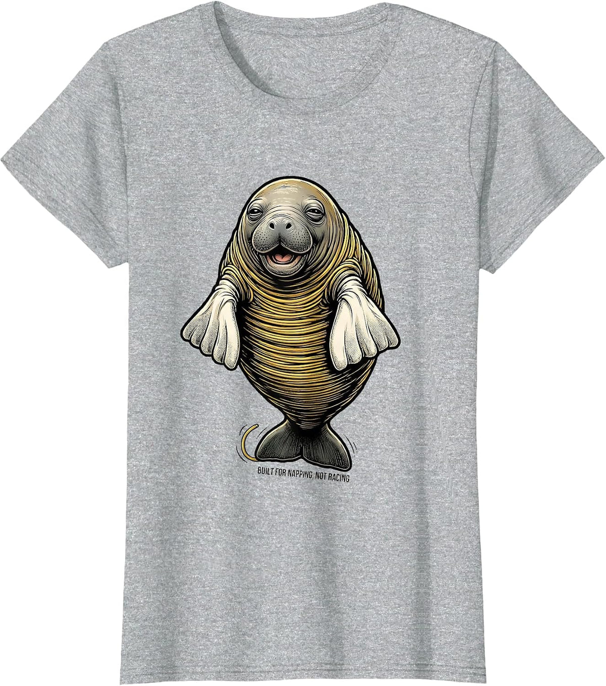 Women's Built For Napping Not Racing Retro Cartoon Manatee Lover T-Shirt - Heather Grey