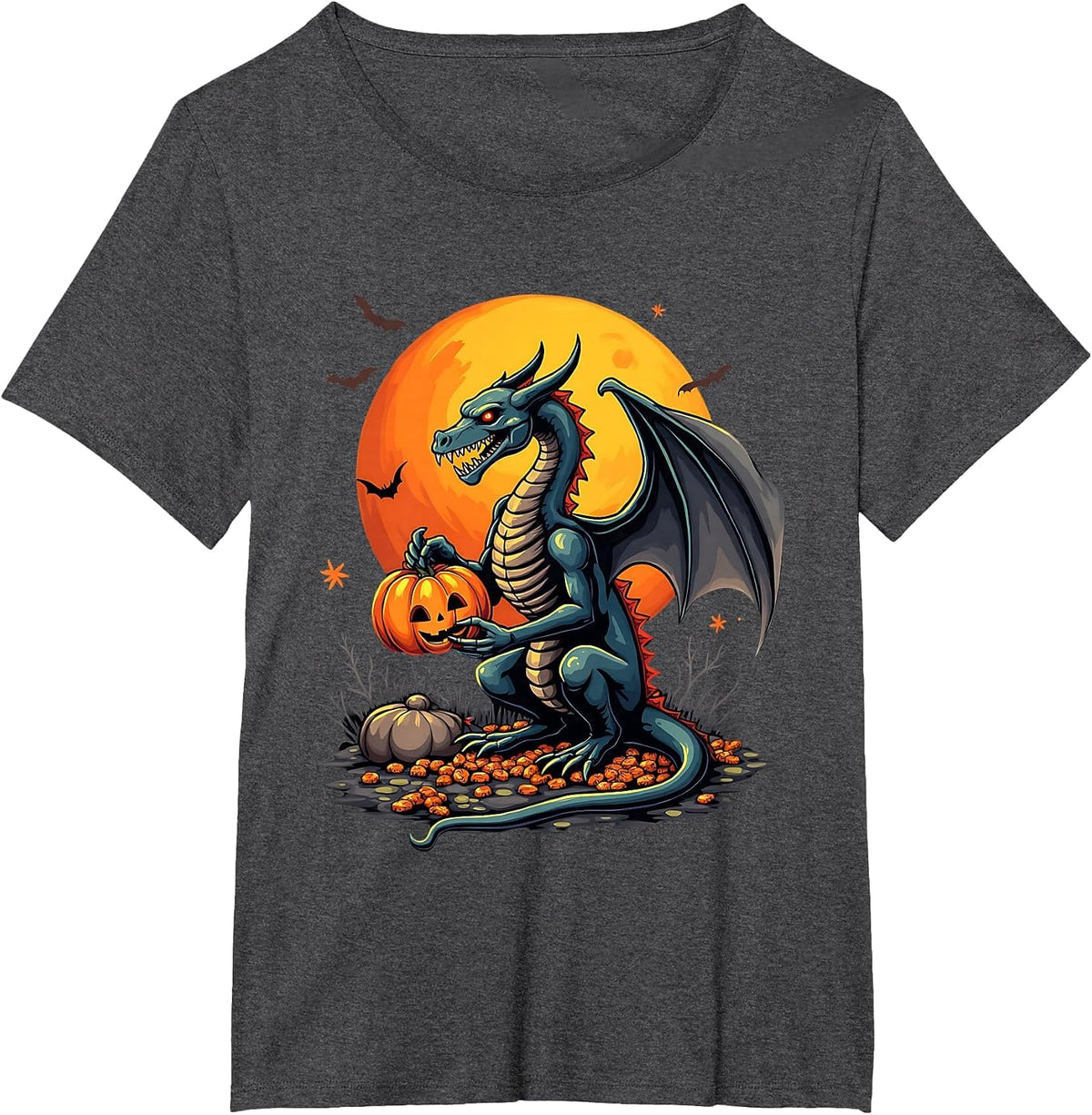 Dragon Halloween Dragon Pumpkin Costume Spooky Men Women Kid T-Shirt - Dark Heather Grey