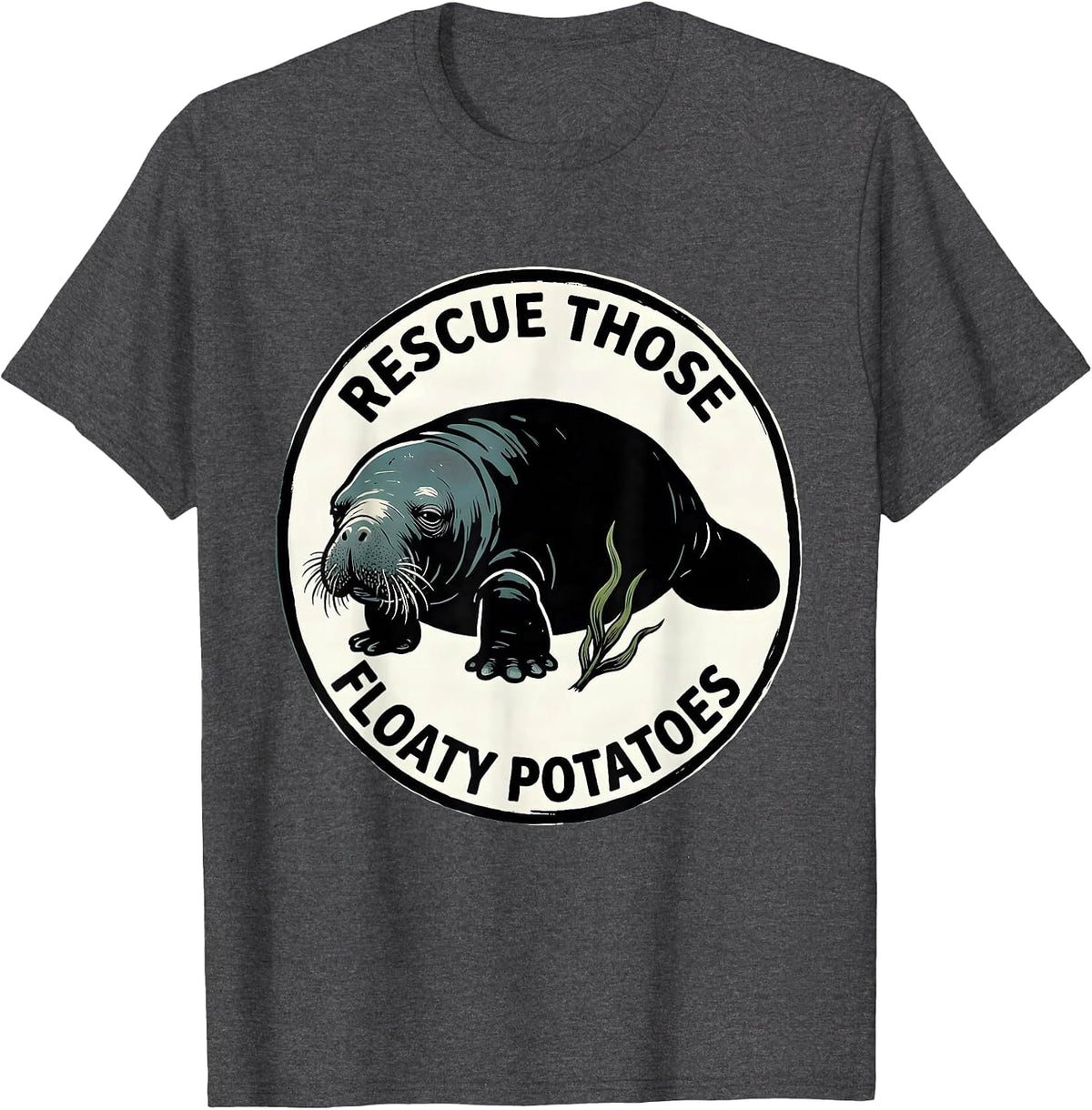 Men's Rescue Those Floaty Potatoes Funny Manatee Sea Animal Lover T-Shirt - Dark Heather Grey