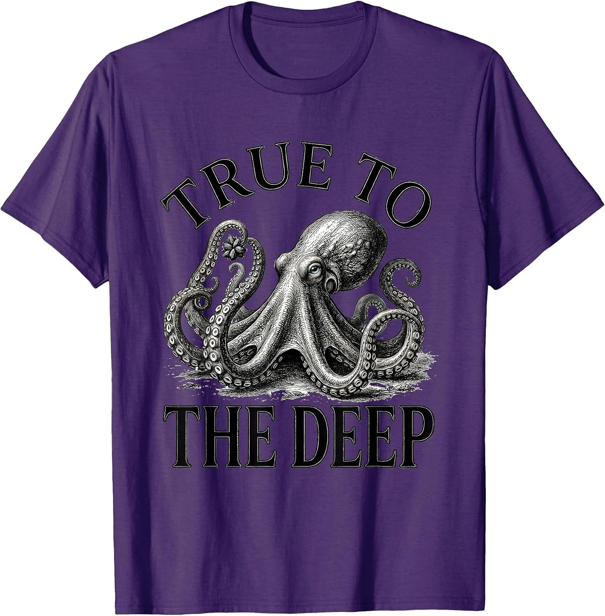 Men's True to the Deep Monochromatic Octopus Ocean Animal Lover T-Shirt - Purple
