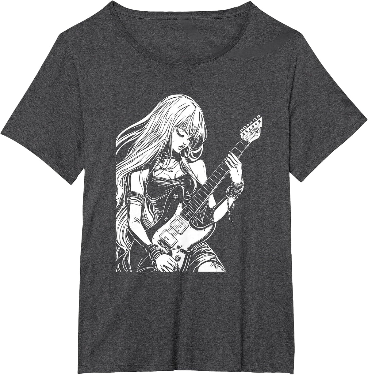 Anime Aesthetic Soft Grunge Waifu Anime Rock Girl T-Shirt - Dark Heather Grey