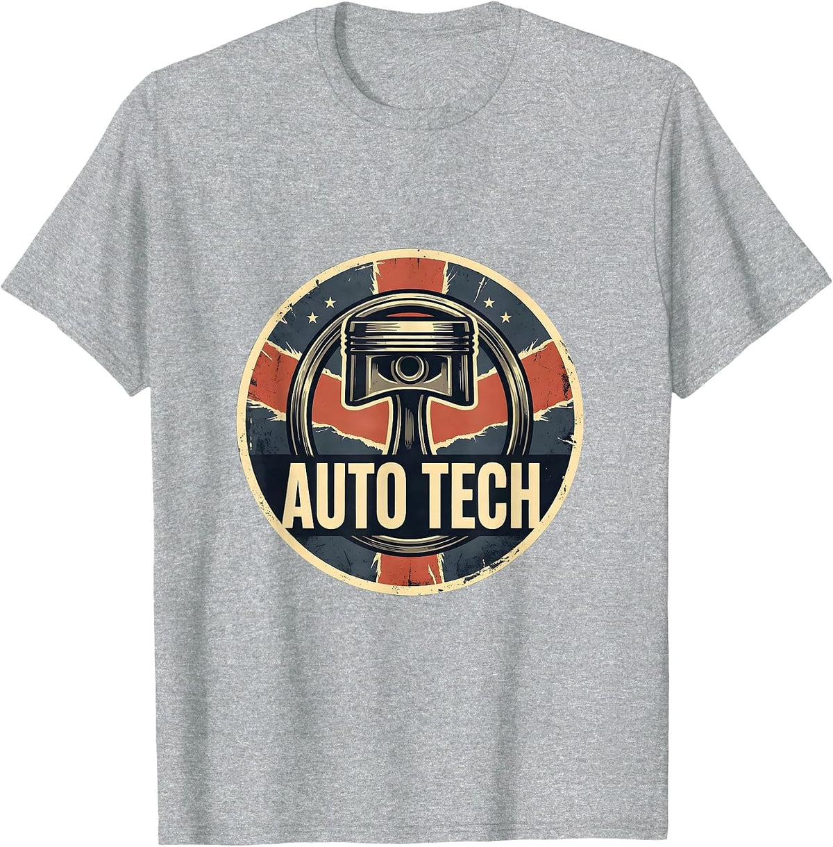 Men's Auto Tech Distressed American Flag Mechanic Oilfield Worker T-Shirt - Heather Grey