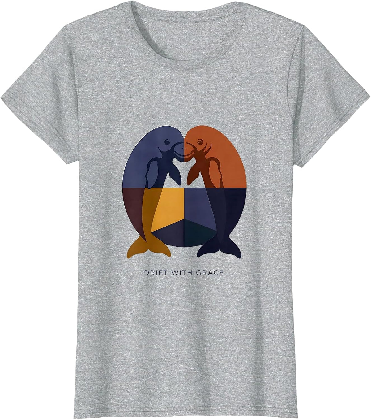 Women's Drift With Grace Quilt Block Manatee Lover Gift T-Shirt - Heather Grey
