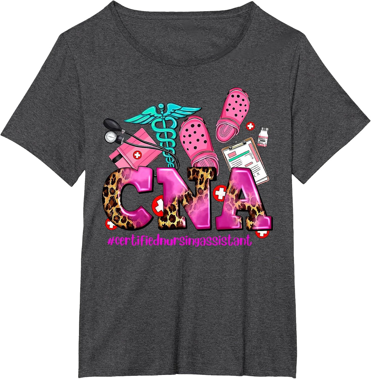 CNA Certified Nursing Assistant Leopard Registered Nurse T-Shirt - Dark Heather Grey