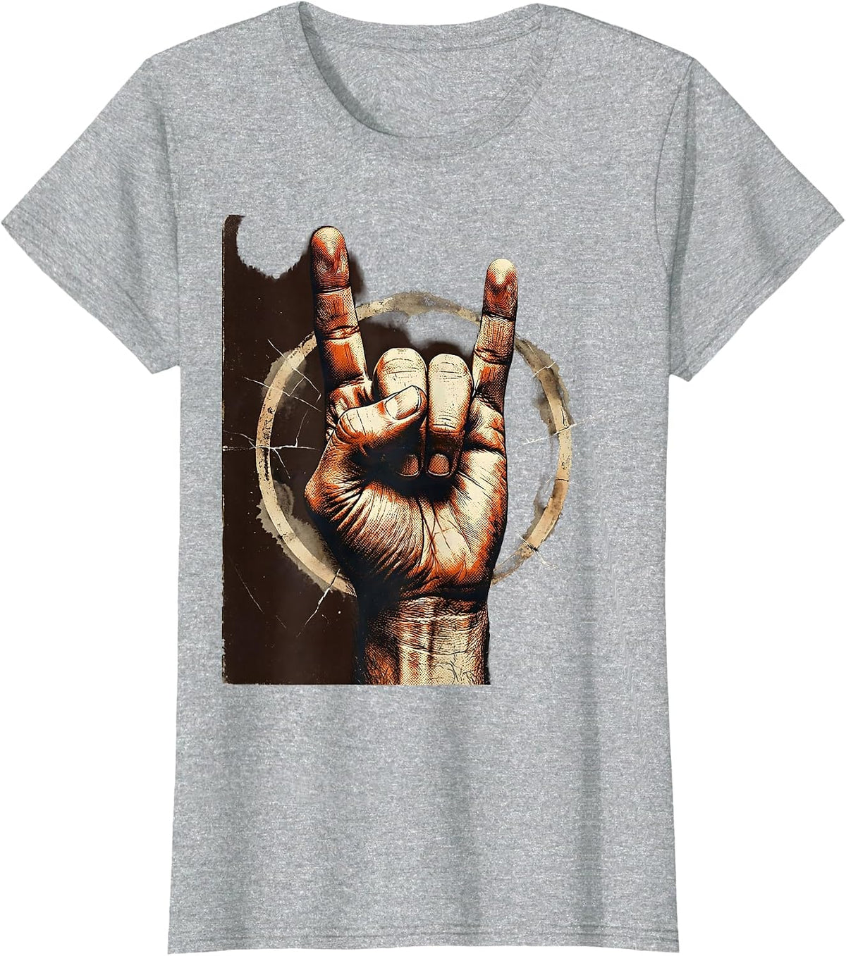 80s Rock Devil Horns Hand Gesture Graphic T-Shirt - Heather Grey