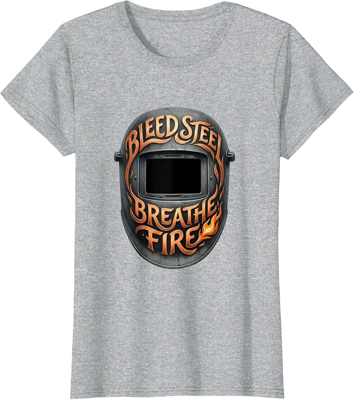 Bleed Steel Breathe Fire Welder Design T-Shirt - Heather Grey
