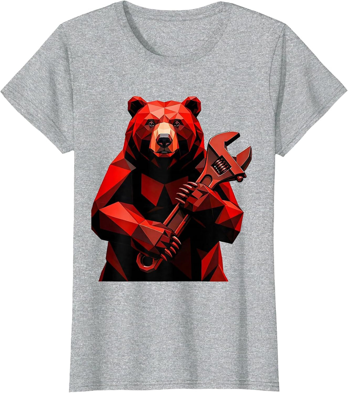 Women's Bear With Giant Socket Wrench Graphic T-Shirt - Heather Grey