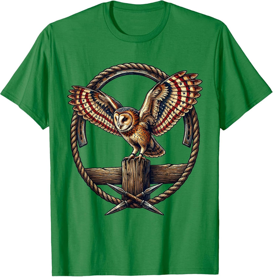 Men's Barn Owl on Fence Post Illustration T-Shirt - Kelly Green