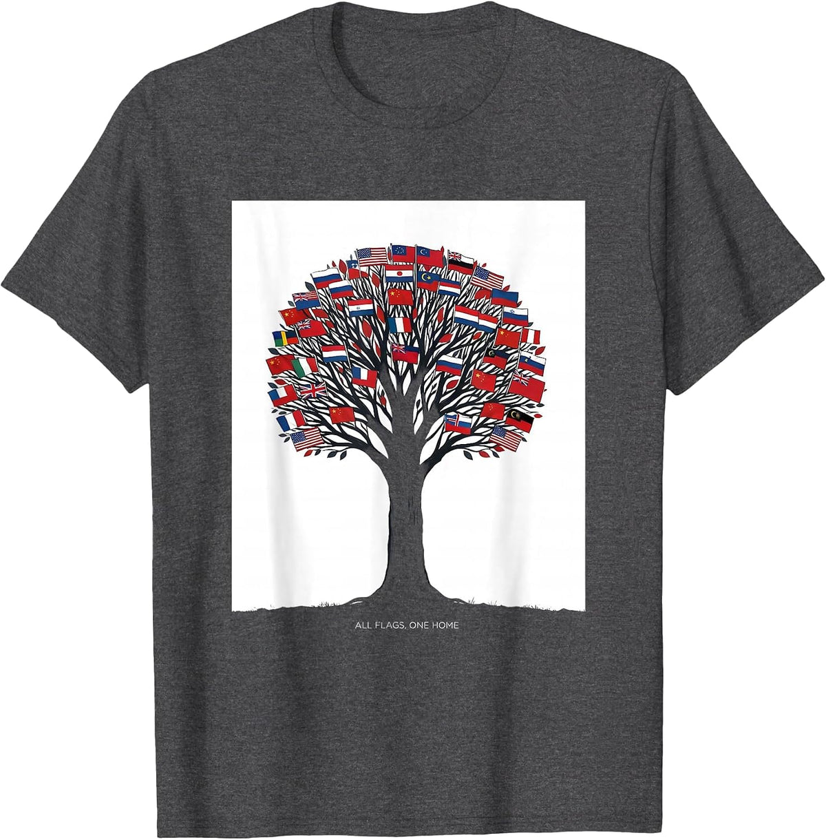 All Flags One Home Minimalist Geography Lover Gift T-Shirt - Dark Heather Grey
