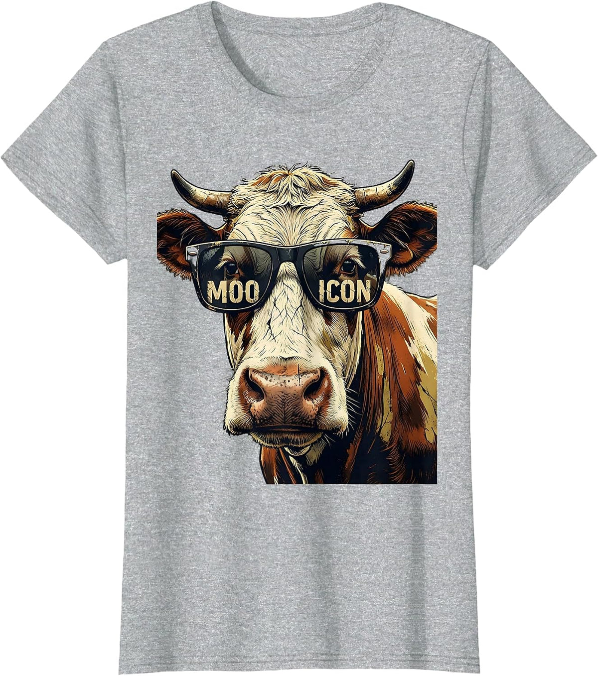 Moo Icon Funny Cow Sunglasses Farm Animal Humor T-Shirt - Heather Grey
