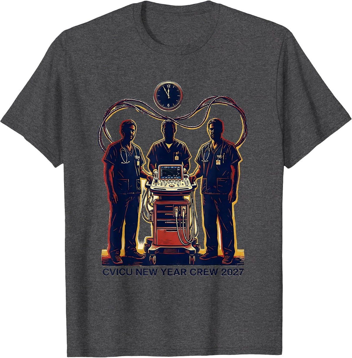 CVICU New Year Crew 2027 Humor ICU Nurse Crew New Year Eve T-Shirt - Dark Heather Grey