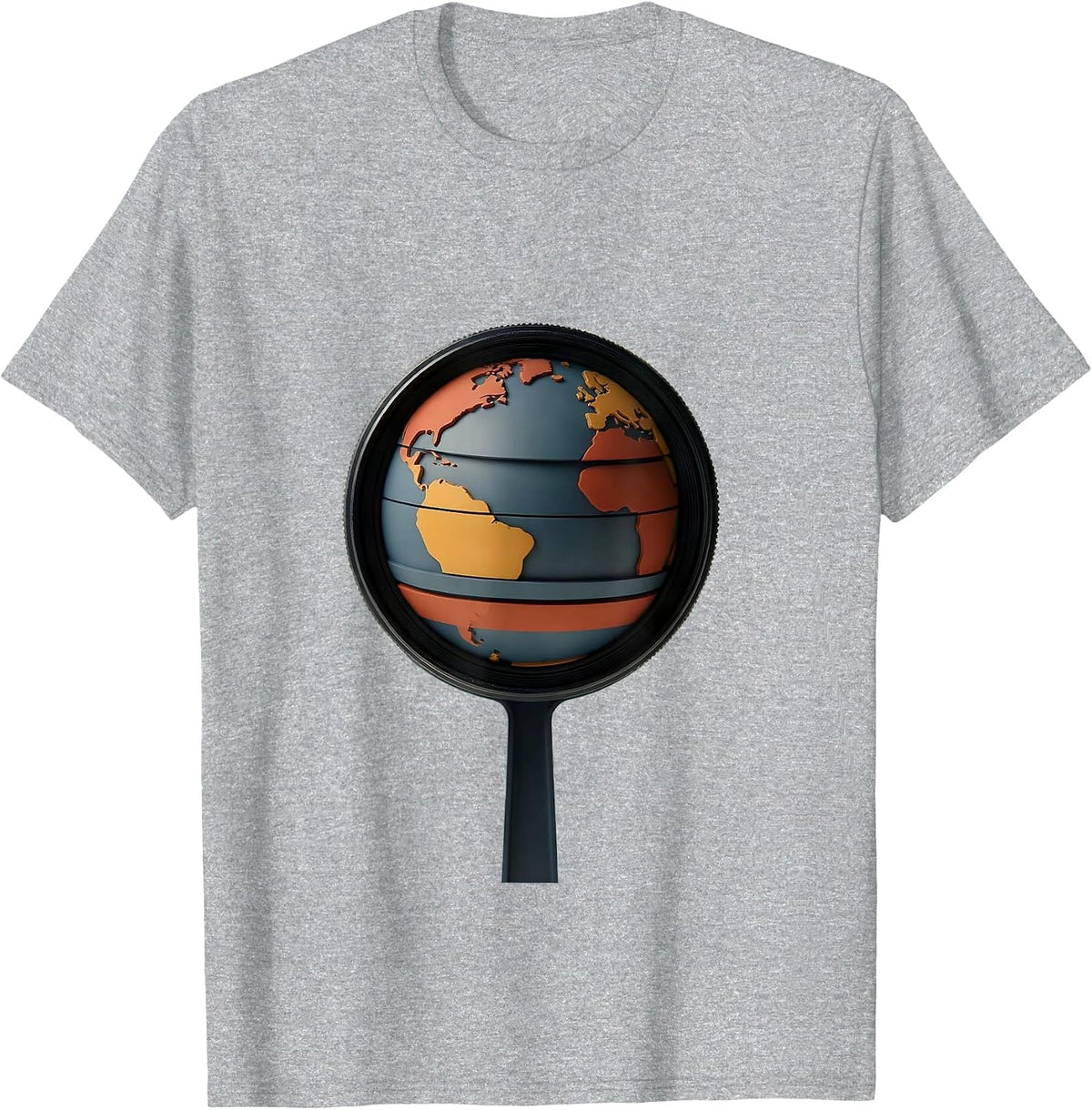 Men's Globe Lens Geography Enthusiast World Flags Map T-Shirt - Heather Grey