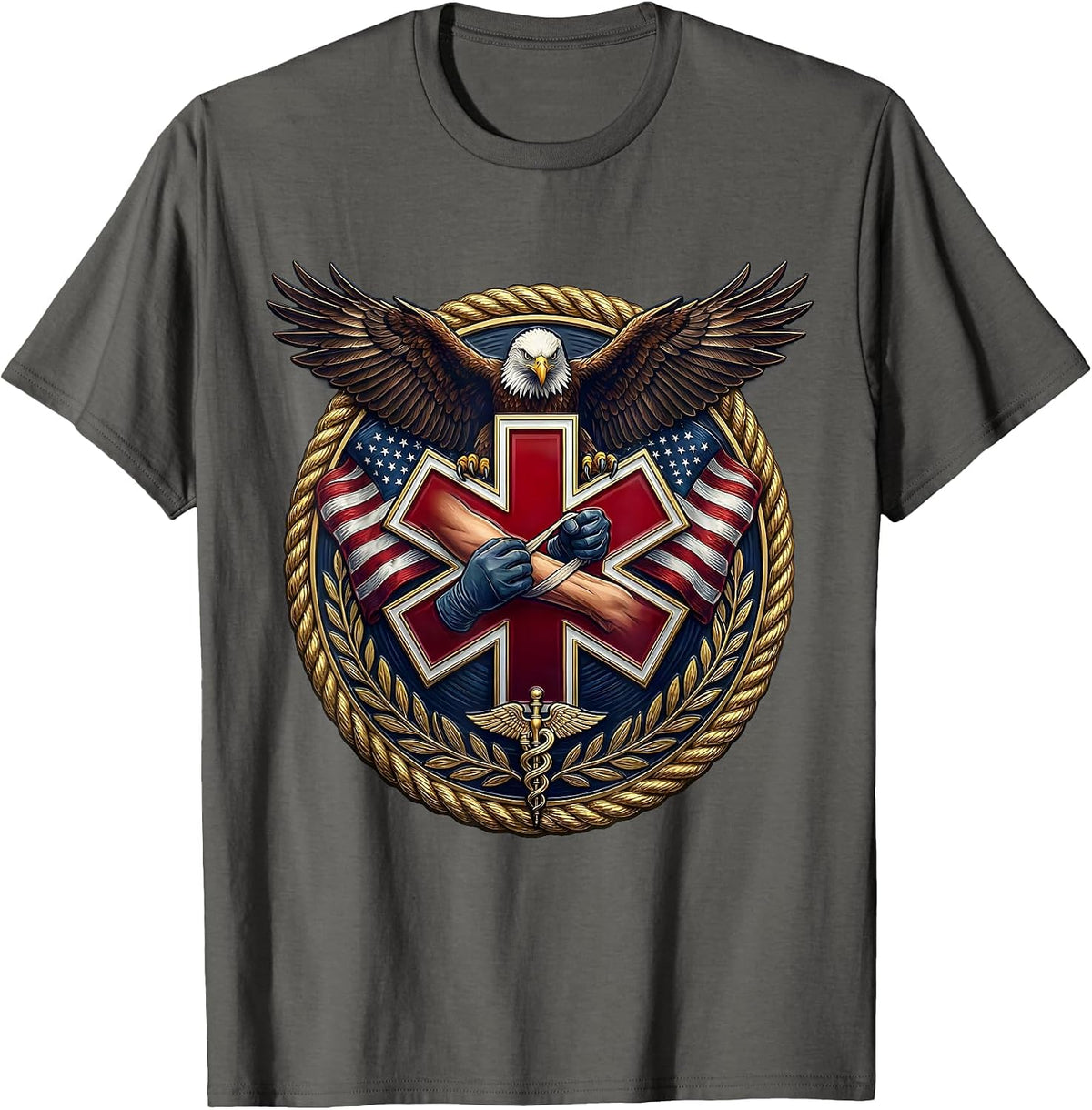 EMT Tourniquet Application Graphic Design T-Shirt - Asphalt Grey
