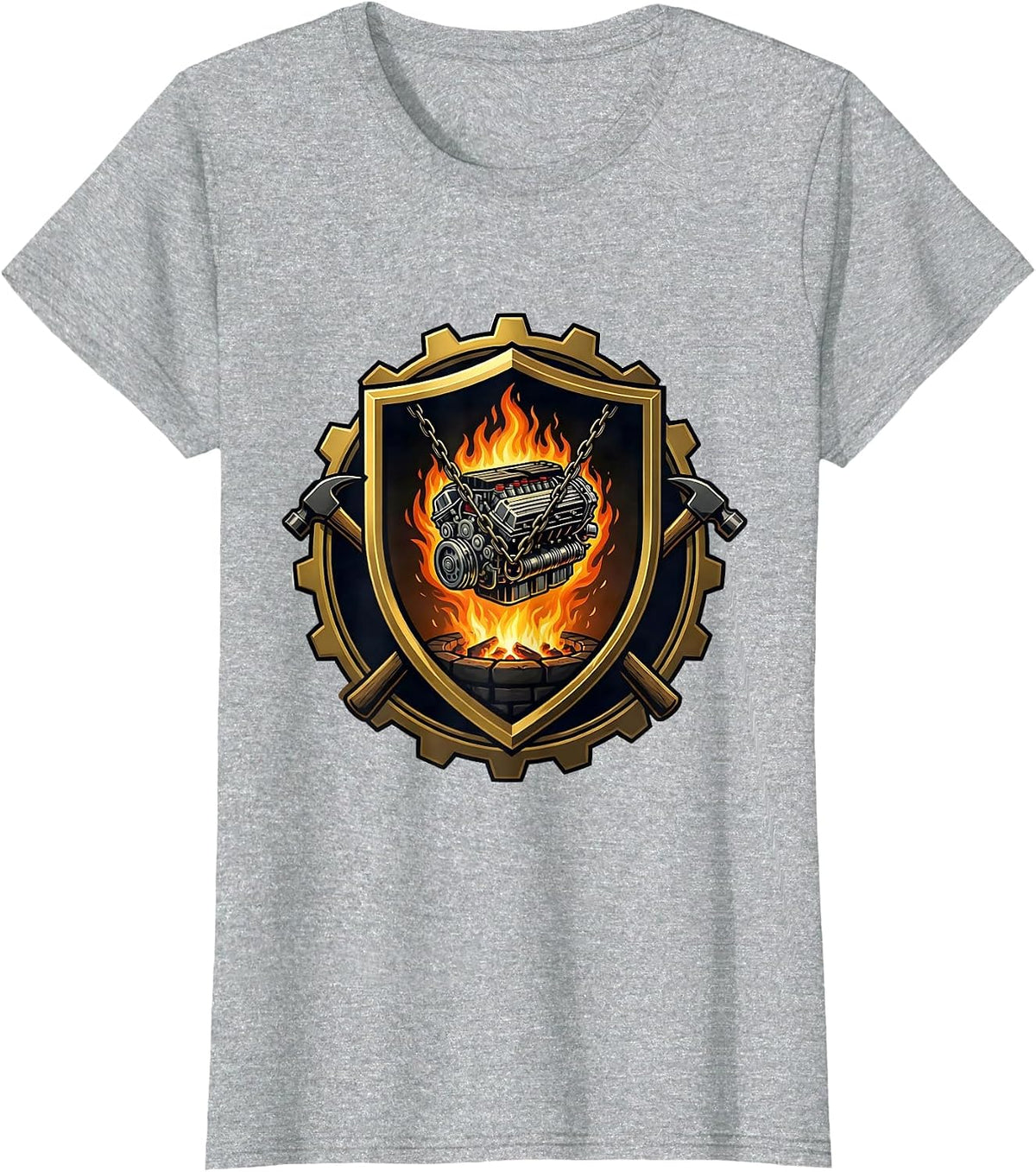 Women's Valley Forge Automotive Car Engine Blacksmith Design T-Shirt - Heather Grey