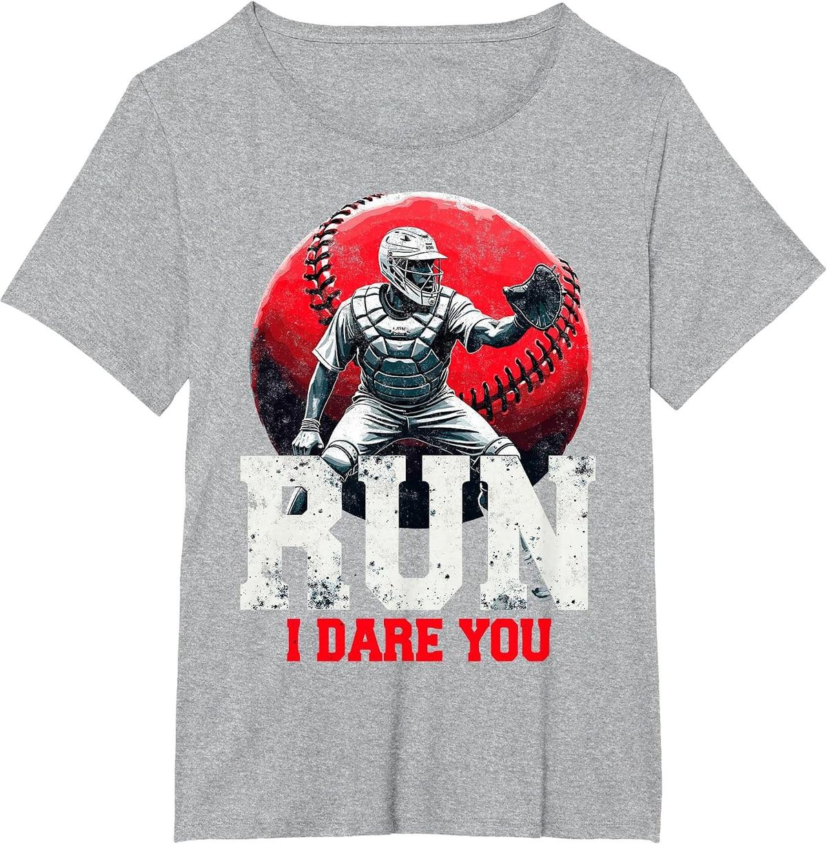 Run I Dare You Funny Baseball Ball Player Catcher Coach Tee T-Shirt - Heather Grey