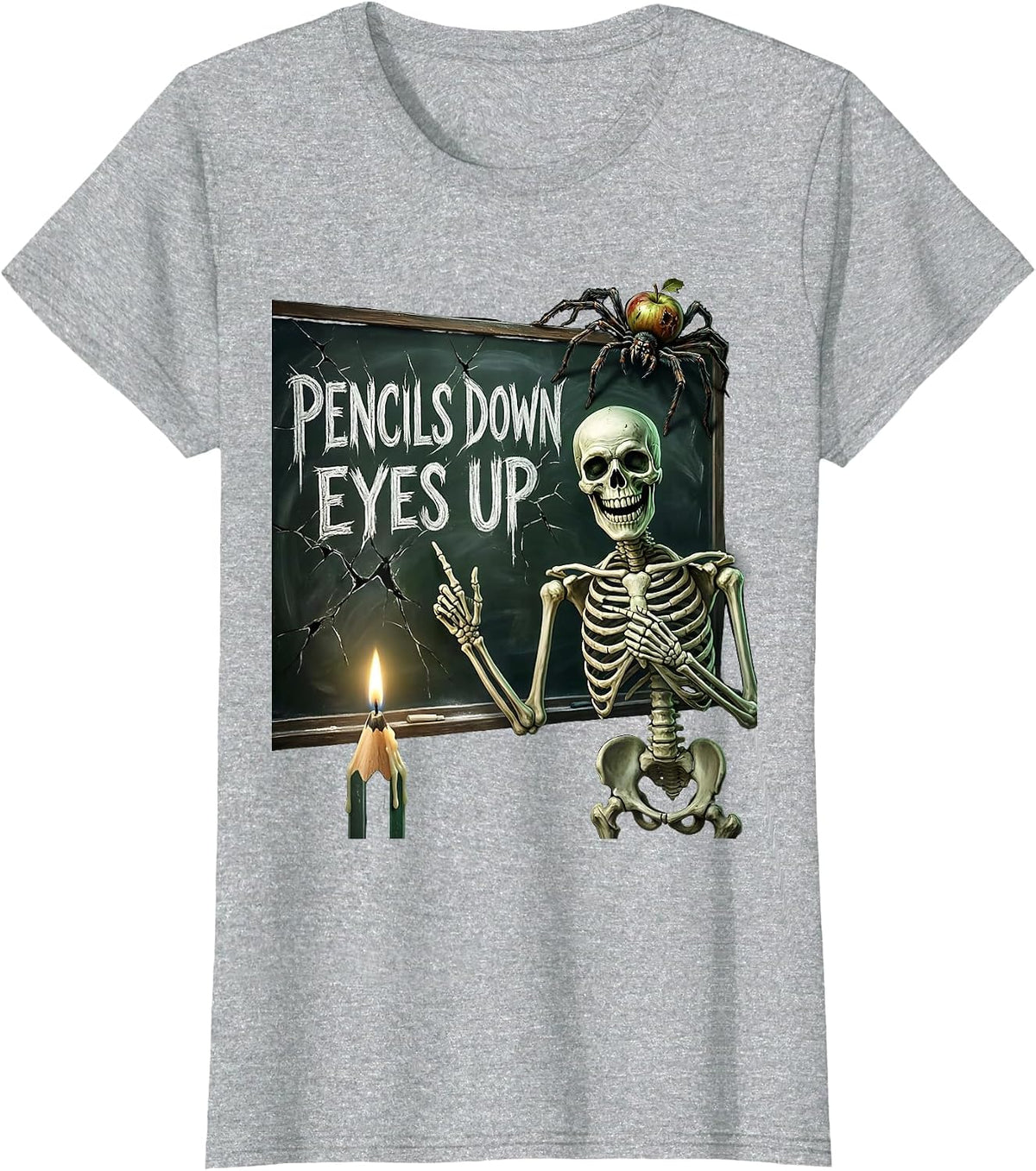 Women's Pencils Down Eyes Up Third Grade Teacher Design T-Shirt - Heather Grey
