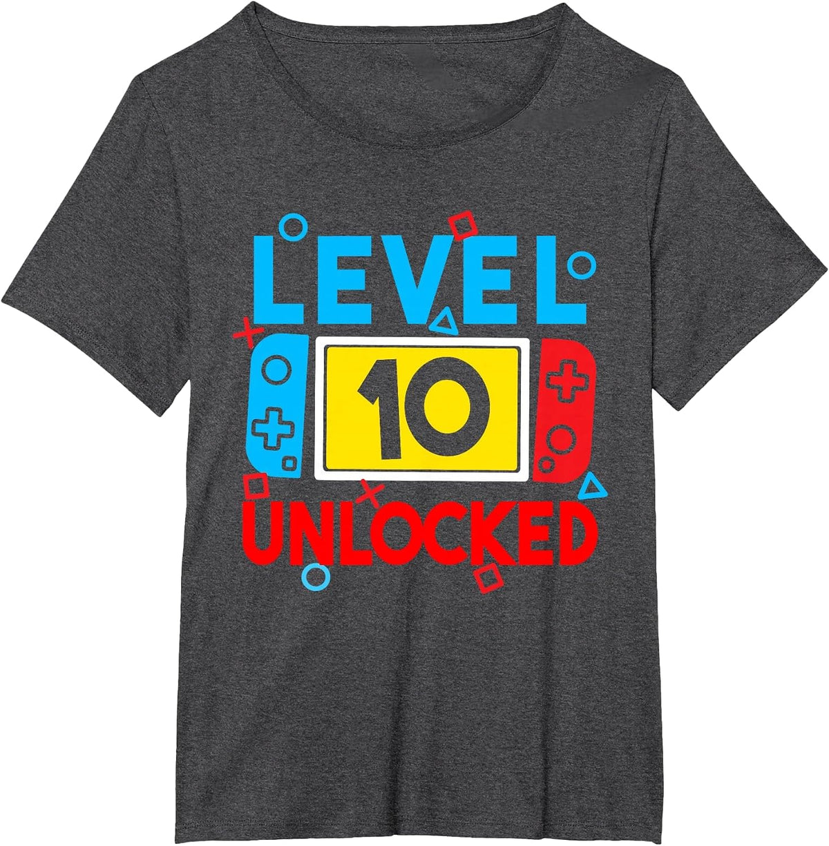Level 10 Unlocked Gamer 10th Birthday Video Game Boys Girls T-Shirt - Dark Heather Grey