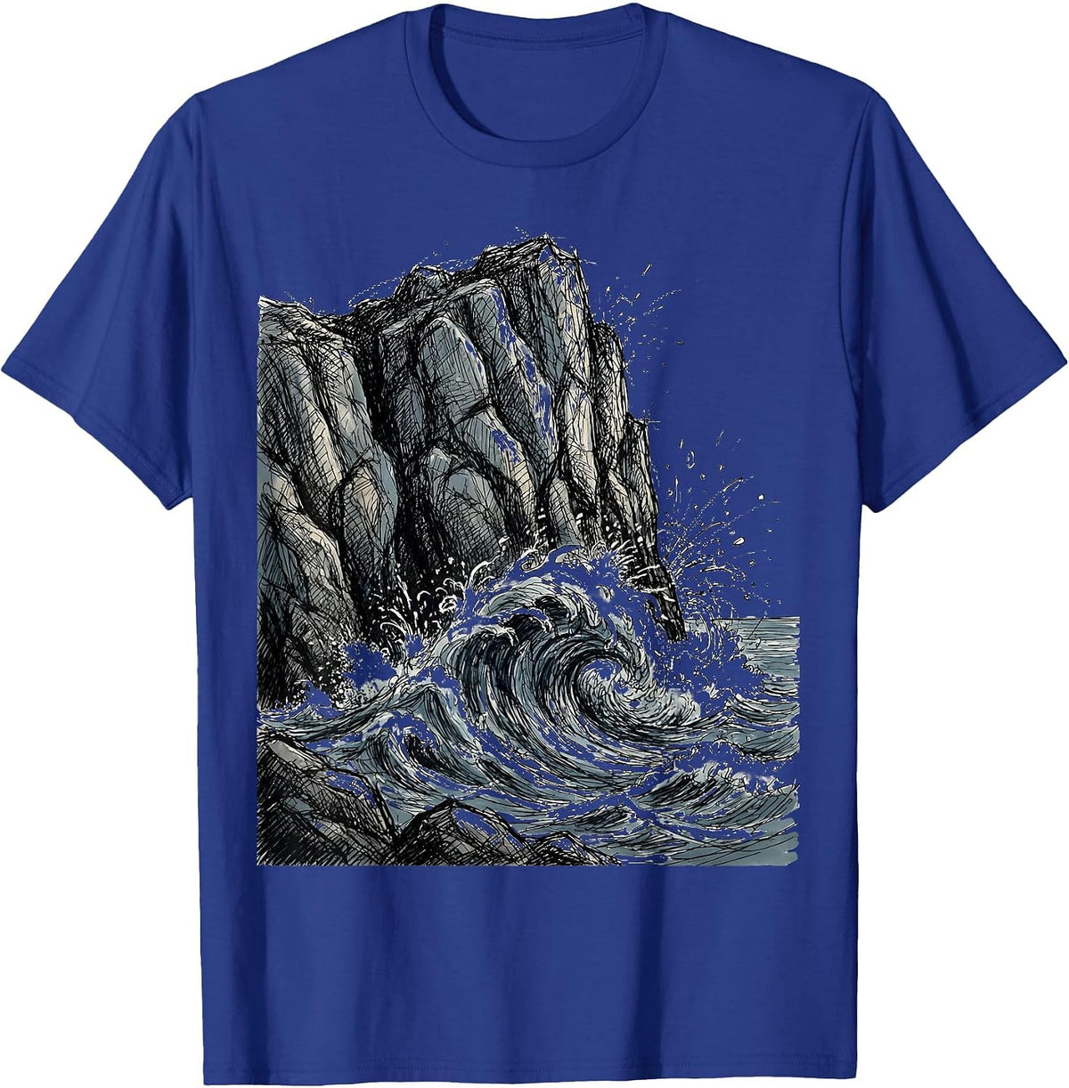 It Is What It Is Wave Crashing Rock Cliff Graphic T-Shirt - Royal Blue