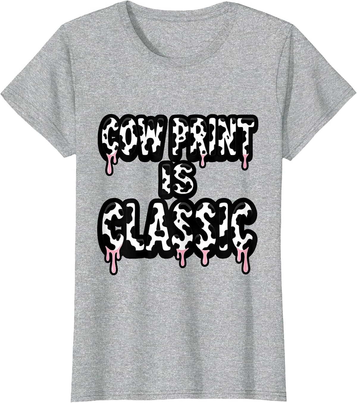 Women's Cow Print Is Classic Bold Animal Print Design T-Shirt - Heather Grey