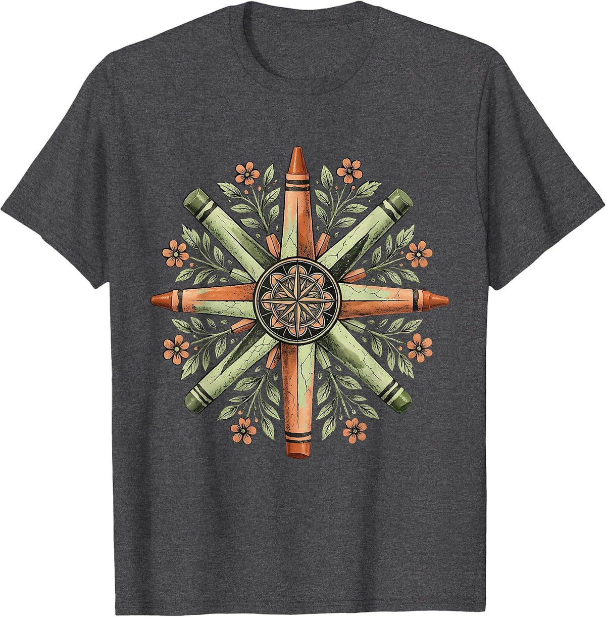 Crayon Compass Rose Paraprofessional Design T-Shirt - Dark Heather Grey