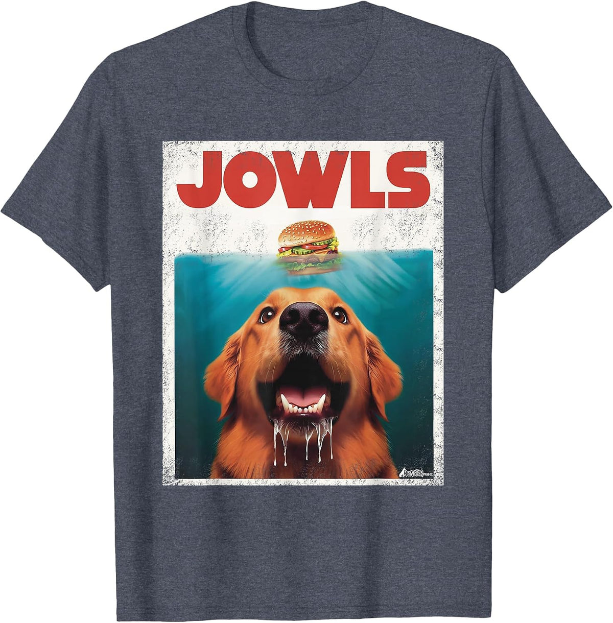 Funny Golden Retriever Rusty Goldie Jowls, Burger Dog Mom T-Shirt - Heather Blue