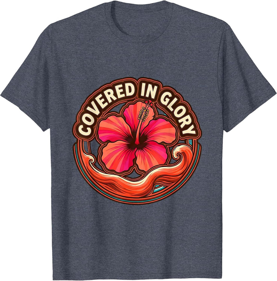 Covered in Glory Bloody Bold Graphic Design T-Shirt - Heather Blue