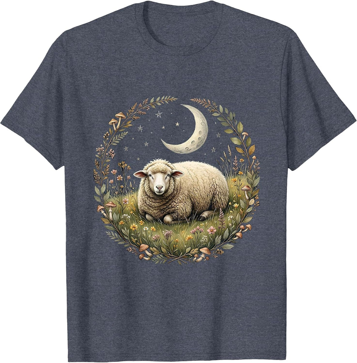 Men's Lone Sheep Under Starry Sky Psalm 23 Design T-Shirt - Heather Blue