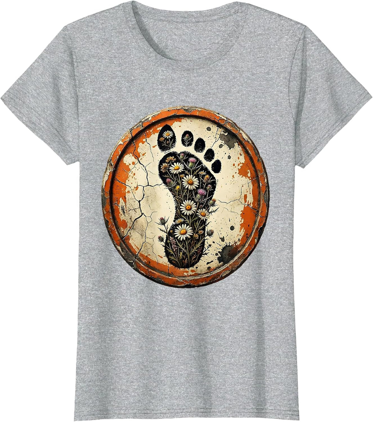 Horse Hoof Print Wildflower Floral Nature Design T-Shirt - Heather Grey