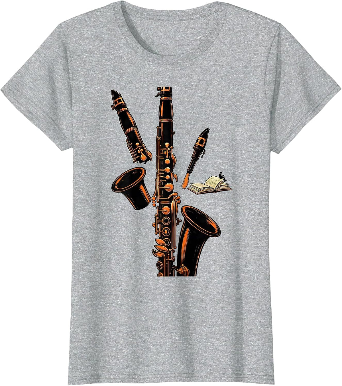 Exploded Clarinet Band Instrument Player Gift T-Shirt - Heather Grey