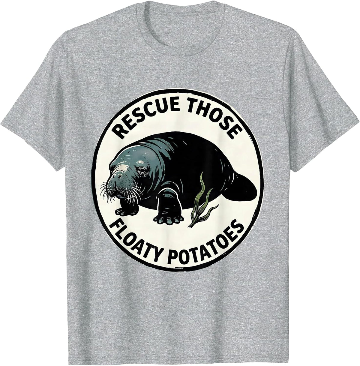 Men's Rescue Those Floaty Potatoes Funny Manatee Sea Animal Lover T-Shirt - Heather Grey