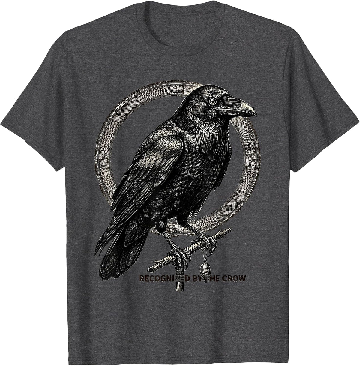 Men's Recognized By The Crow Dark Humor Gothic Raven Lover T-Shirt - Dark Heather Grey